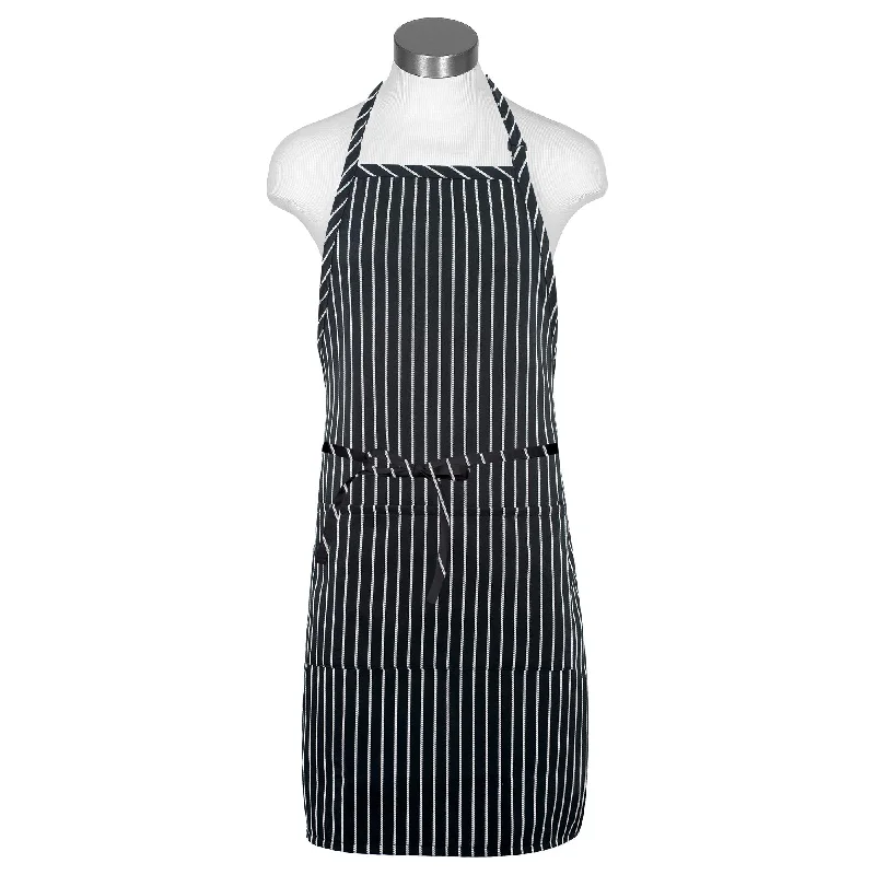 Black & White Chalk Stripe Adjustable Butcher Apron (2 Pockets)