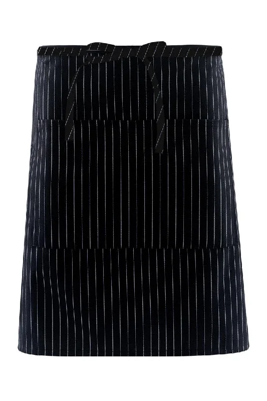 Black & White Pinstripe Half Bistro Apron (2 Pockets)