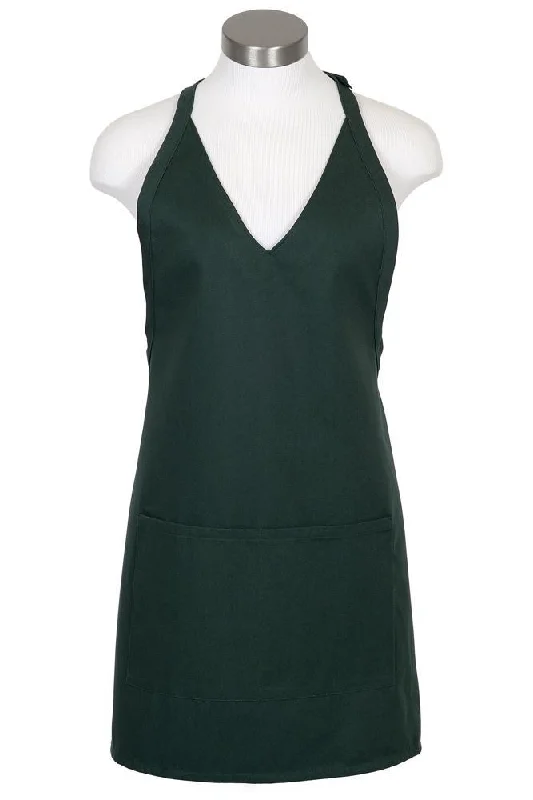 Hunter Green V-Neck Bib Adjustable Apron (2 Patch Pockets)