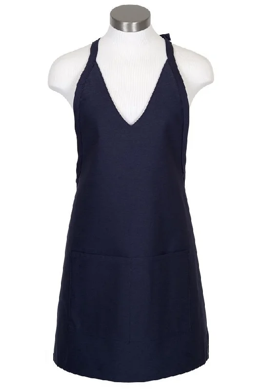 Navy V-Neck Bib Adjustable Apron (2 Patch Pockets)