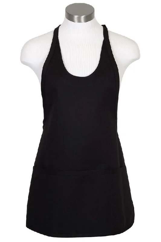 Black Scoop Neck Bib Adjustable Apron (3 Pockets)