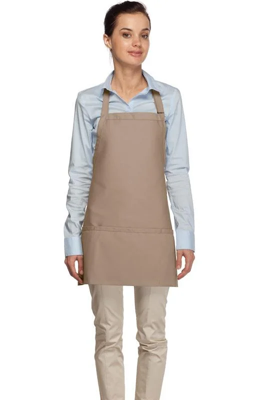 Khaki Deluxe Bib Adjustable Apron (3 Pockets)