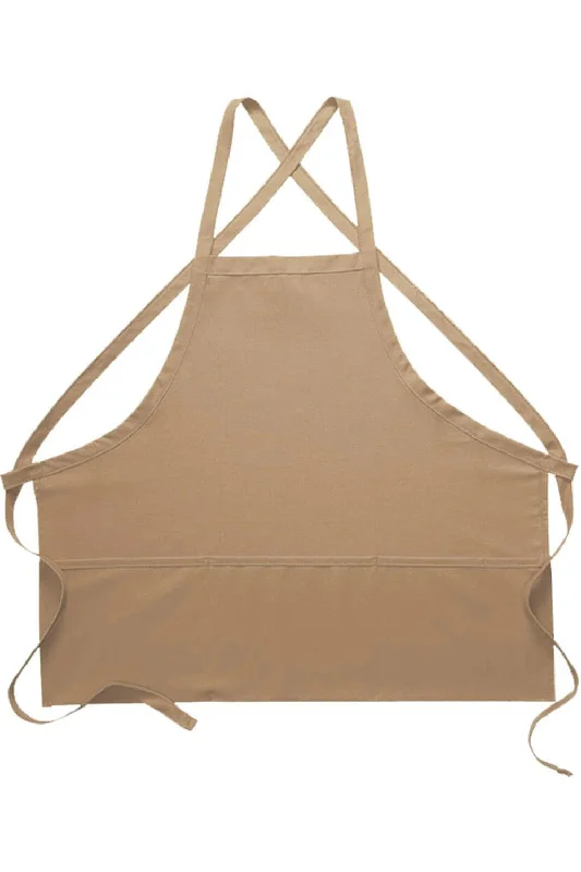 Khaki Deluxe Criss Cross Bib Apron (3 Pockets)