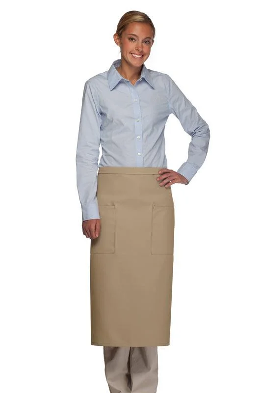 Khaki Deluxe Full Bistro Apron (2 Pockets)