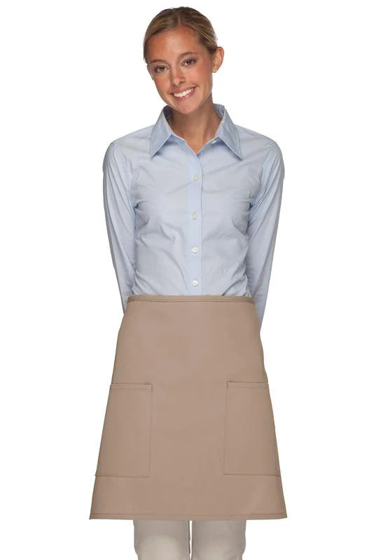 Khaki Deluxe Half Bistro Apron (2 Patch Pockets)