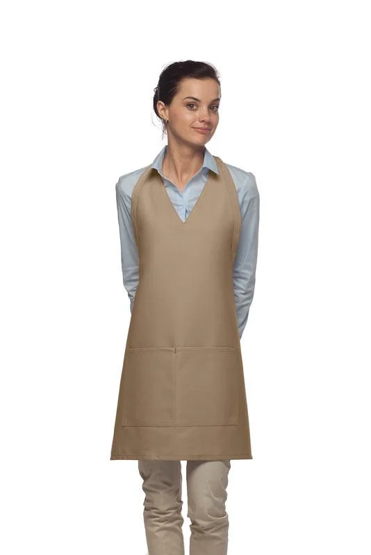 Khaki Deluxe V-Neck Tuxedo Apron (2 Pockets)