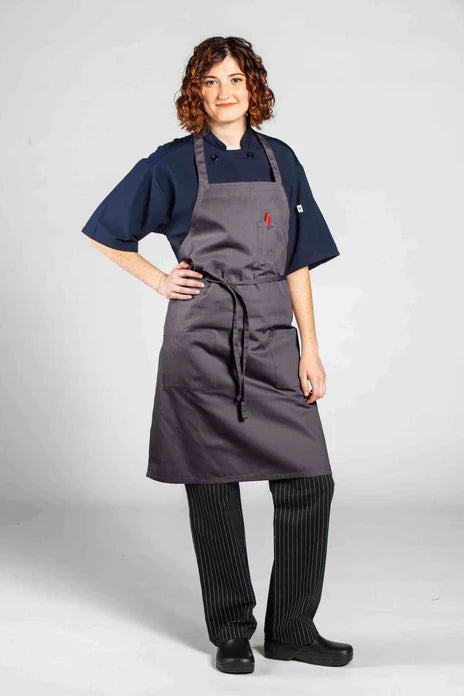 Slate Bib Apron (3 Patch Pockets)