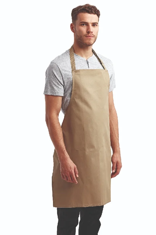 Khaki Sustainable Bib Apron (No Pockets)