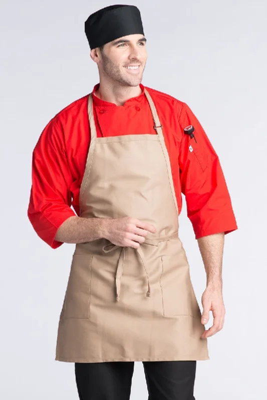 Khaki Bib Adjustable Apron (2 Patch Pockets)