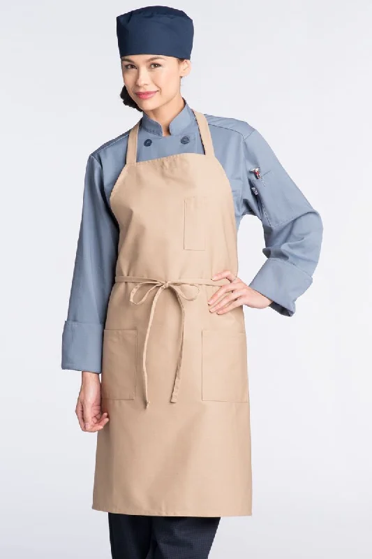 Khaki Bib Apron (3 Patch Pockets)