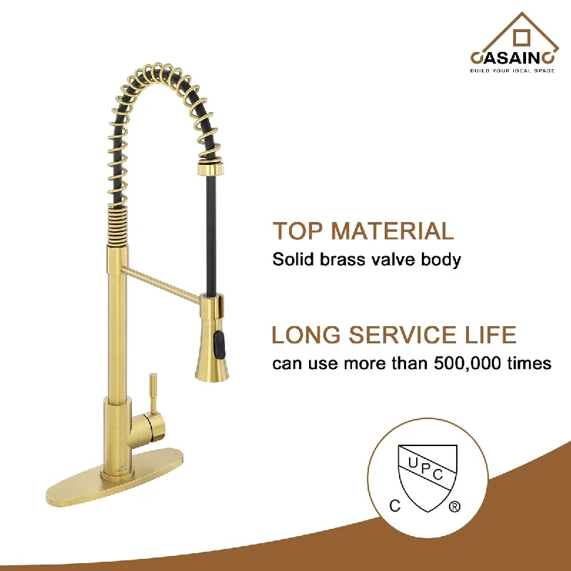 1.8GPM Brushed Gold Spring Pull Kitchen Faucet