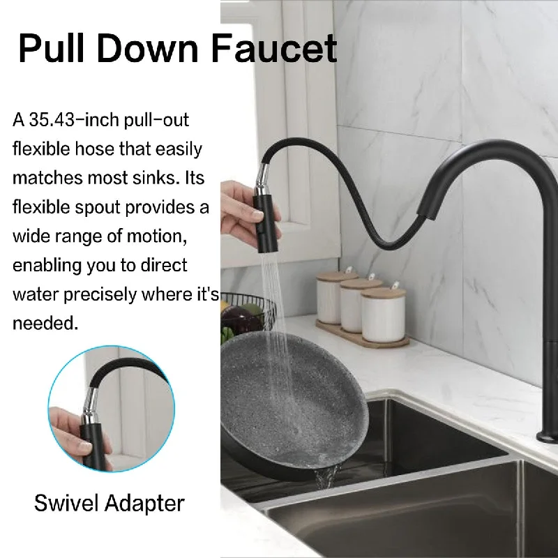 17''H Gooseneck Pull Down Kitchen Faucets For Kitchen Sinks in Black/Gold