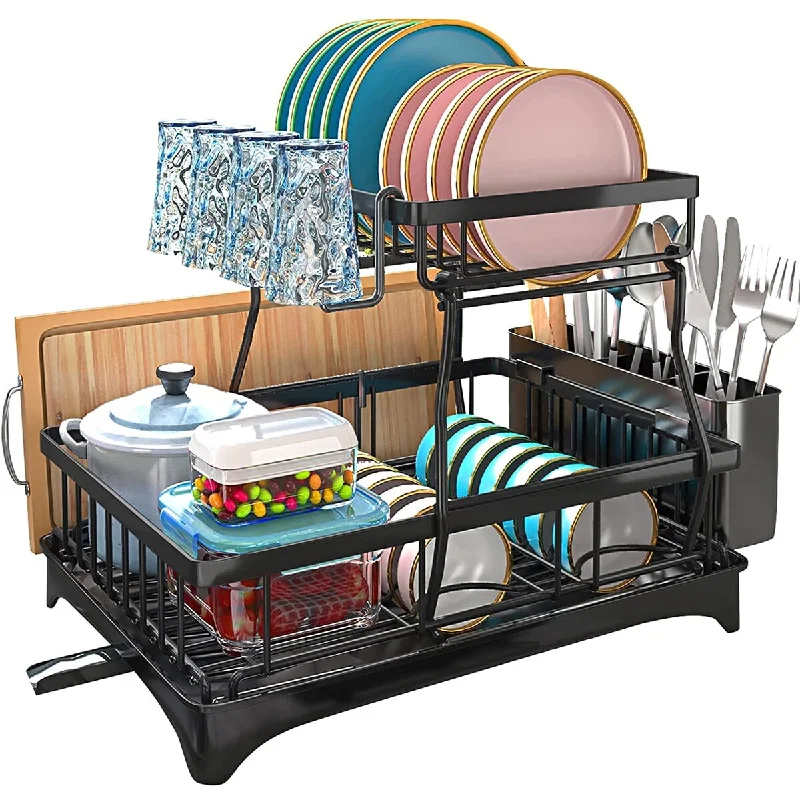 2 Tier Large Dish Rack and Drain Board Set for Kitchen Counter