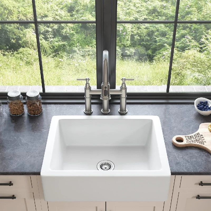 24/30/37 In. Farmhouse Single Bowl White Ceramic Kitchen Sink Basin