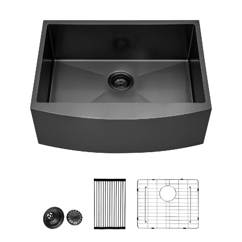 24 Inch Gunmetal Black Stainless Steel 16 gauge Kitchen Sink - 24 x 21