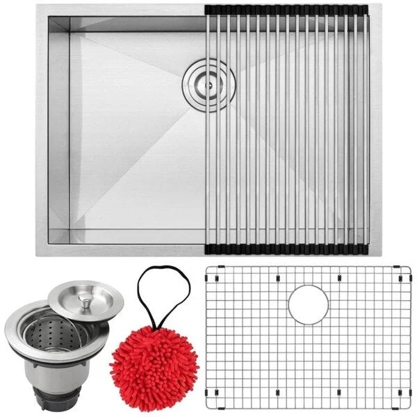 26" Ticor S3670 Pacific Series 16-Gauge Stainless Steel Undermount Single Basin Zero Radius Kitchen Sink with Accessories