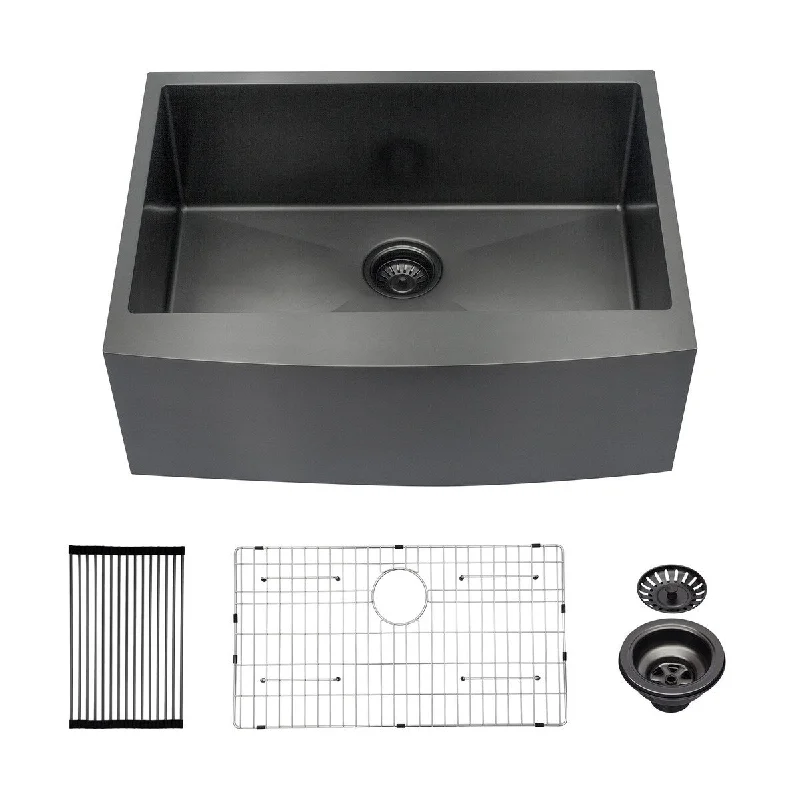 27 Inch Gunmetal Black Stainless Steel 16 gauge Kitchen Sink - 27 x 21