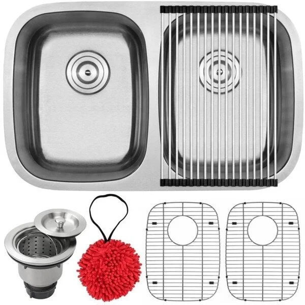 29 1/4" Ticor L5 Foster Series 18-Gauge Stainless Steel Undermount Double Basin Kitchen Sink with Accessories