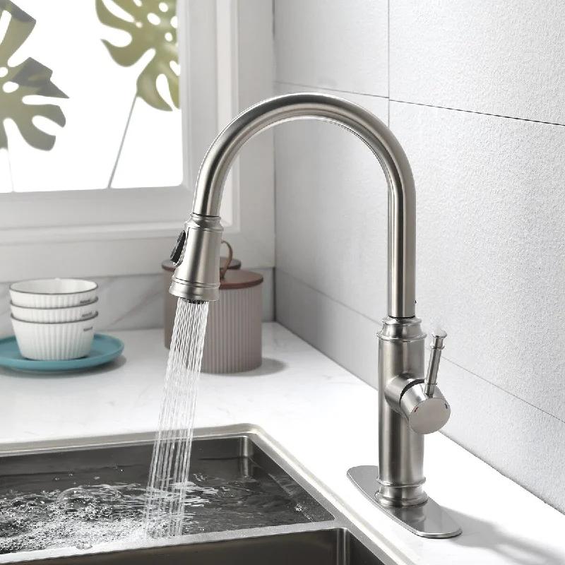 3 Mode High Arc Deck Mount Kitchen Faucet With Pull Down Sprayer