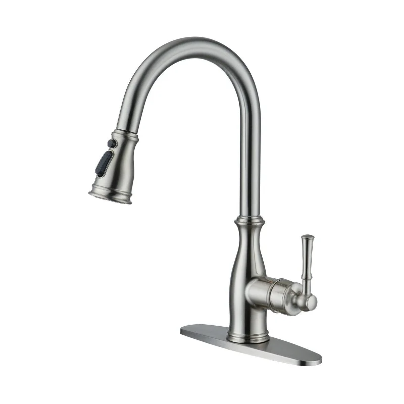 3-Spray Patterns 1.8 GPM Single Handle Brushed Nickel Pull-Down Kitchen Faucet with Brush