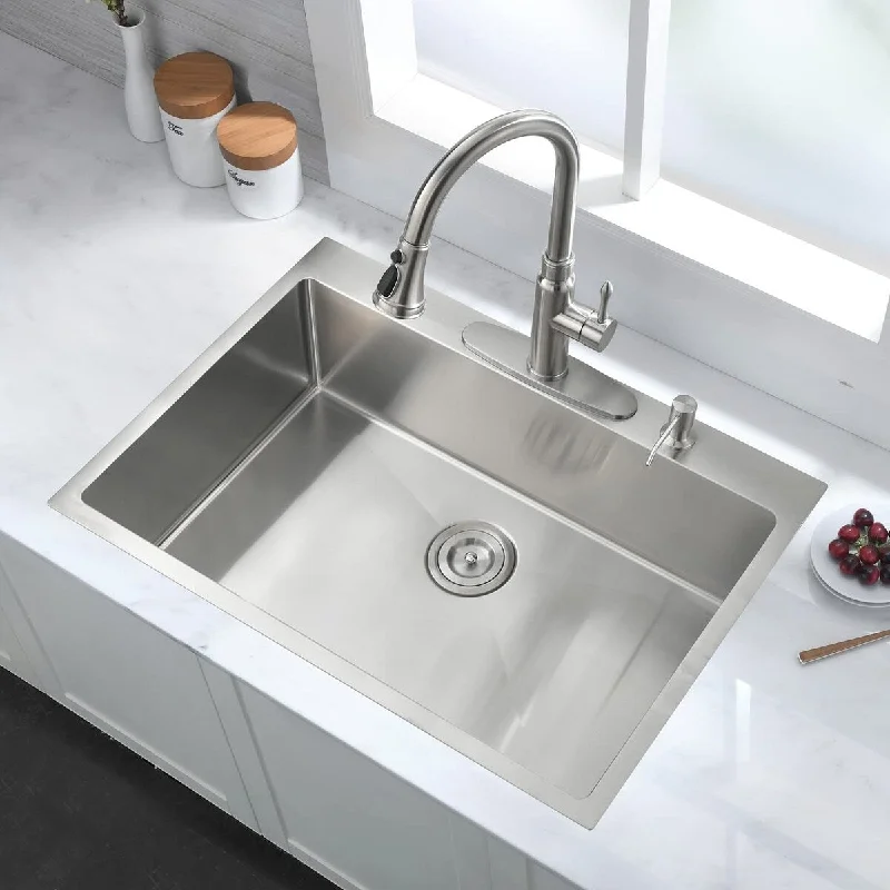 30 in. Drop-In Single Bowl 16 Gauge Brushed Nickel Stainless Steel Kitchen Sink Basin - 30" x 22"