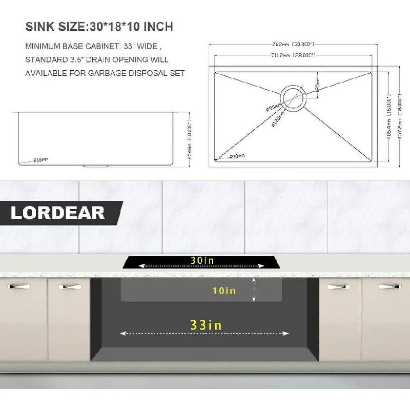 30 Inch Undermount Sink Gunmetal Black Undermount Kitchen Sink 16 Gauge 10 Inch Deep Single Bowl Kitchen Sink Basin - 30x18x10