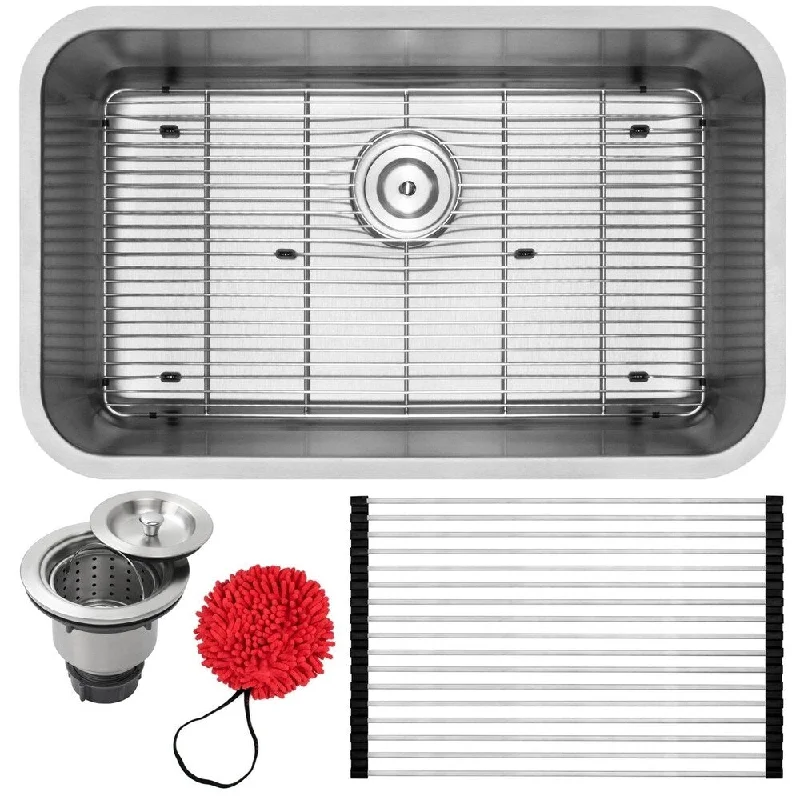 30" Ticor L17 18-Gauge Stainless Steel Undermount Single Basin Kitchen Sink with Accessories