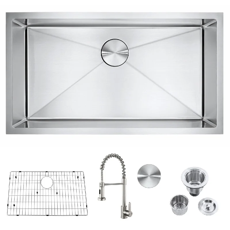 304 Premium Stainless Steel Single Bowl Undermount 32'' x 18'' x 9'' Handmade Kitchen Sink Combo With Faucet