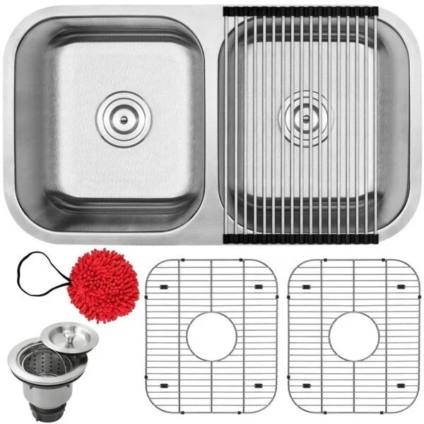 31 1/4" Ticor L13 Foster Series 18-Gauge Stainless Steel Undermount Double Basin Kitchen Sink with Accessories