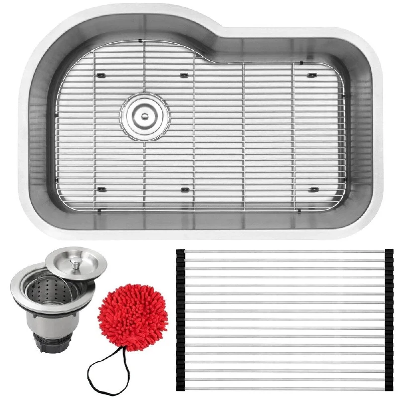 31.75" Ticor L41 18-Gauge Stainless Steel Undermount Single Basin Kitchen Sink with Accessories