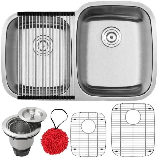 32 1/4" Ticor S305R Haven Series 16-Gauge Stainless Steel Undermount Double Basin Kitchen Sink with Accessories