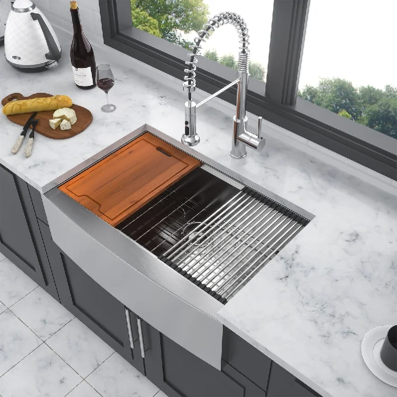 33 Inch Farmhouse Kitchen Sink Stainless Steel with Workstation