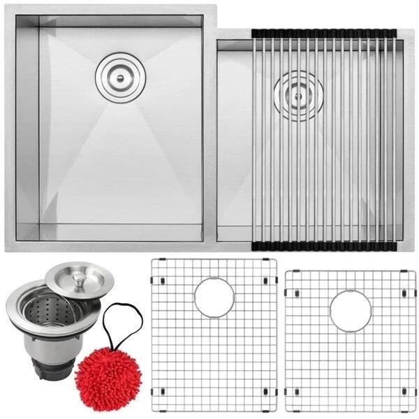 33" Ticor S3560 Pacific Series 16-Gauge Stainless Steel Undermount Double Basin Zero Radius Kitchen Sink with Accessories