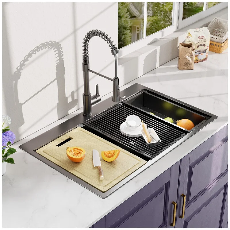 33x22 Inch Double Bowl Workstation Kitchen Sink With Faucet