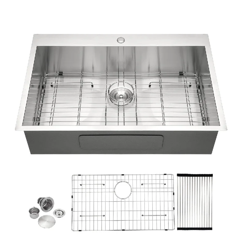 33x22 inch Kitchen Sink Drop In 18 Gauge Stainless Steel 33" Single Bowl Topmount Kitchen Sink Basin