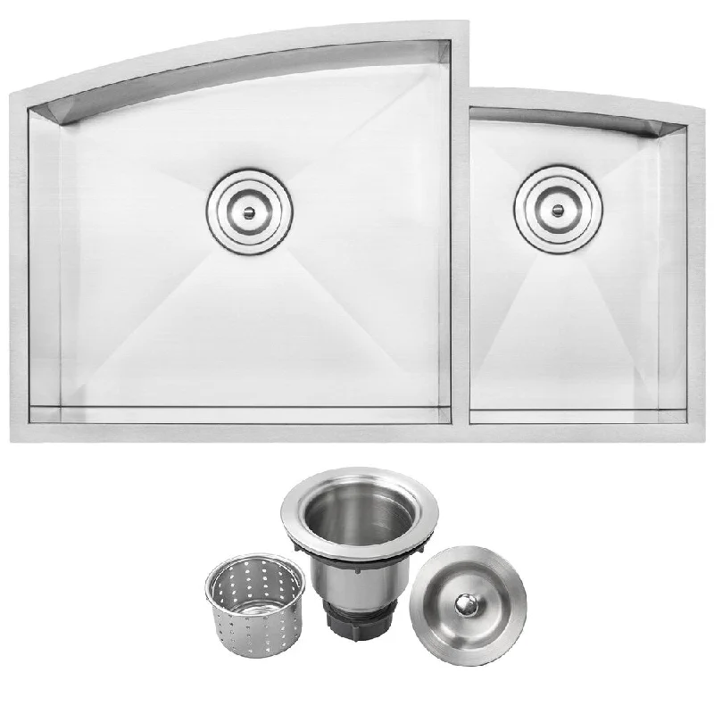 34" Ticor TR2200 Stainless Steel 16-gauge Double Bowl Undermount Square Kitchen Sink with Zero Radius Corners