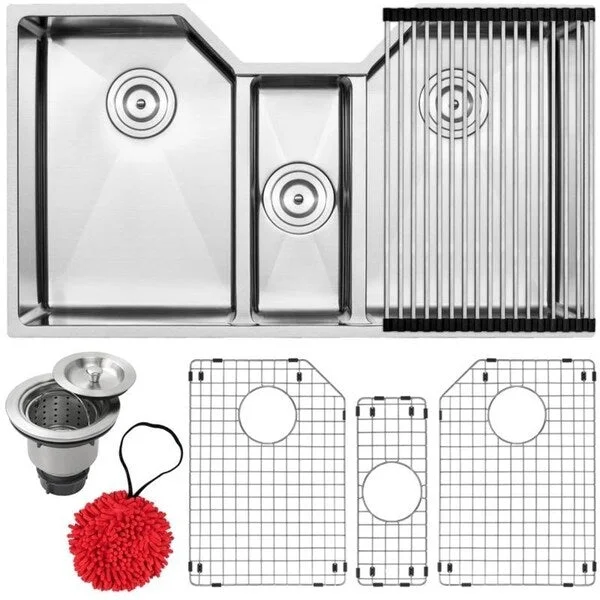 35 1/2" Ticor TR1500 Bradford Series 16-Gauge Stainless Steel Undermount Triple Basin Kitchen Sink with Accessories