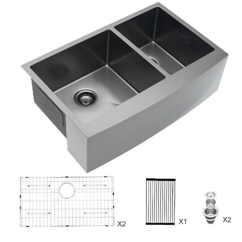 Aurora Decor Double Bowl Stainless Steel Farmhouse kitchen sink - 33 in. Width