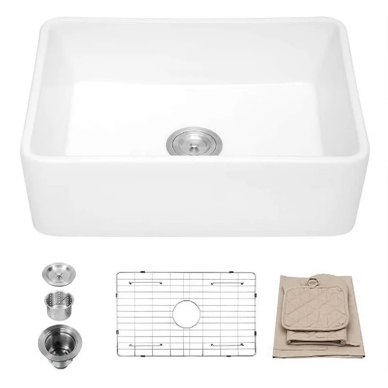 Aurora Decor Fireclay Single Bowl Farmhouse Kitchen Sink - 30 in. Width