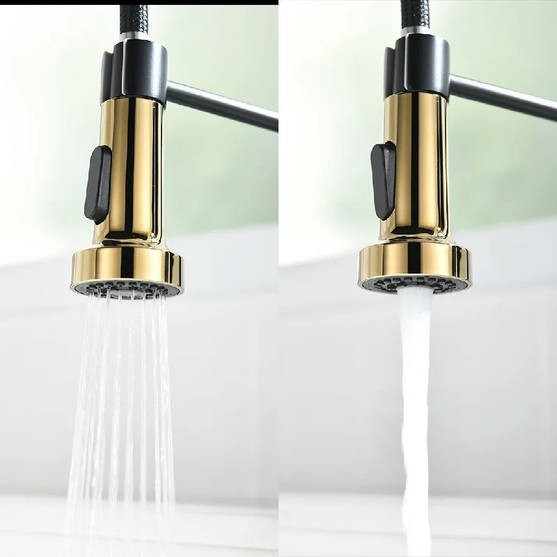 Black and Gold Pull-down 360 Degrees Swivel Kitchen Faucet - 7.87*3.9*16.1