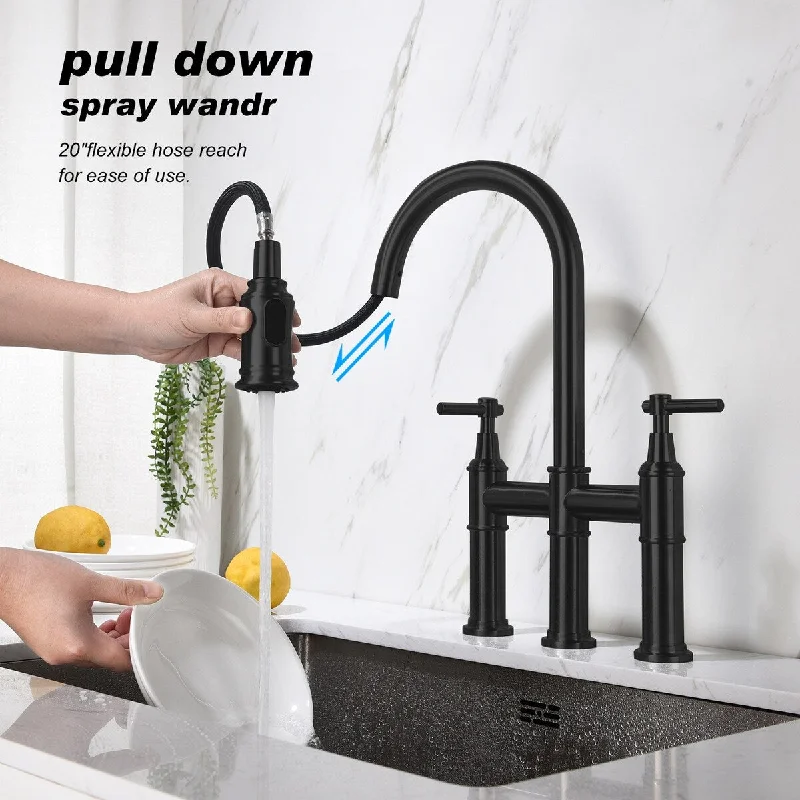 Bridge Kitchen Faucet with Pull Down Sprayhead in Spot