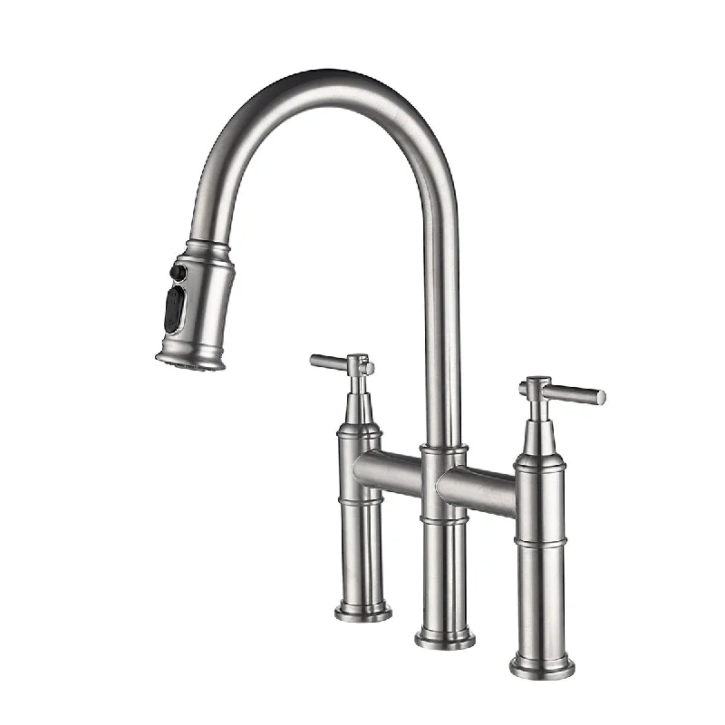 Bridge kitchen faucet with pulldown spray head