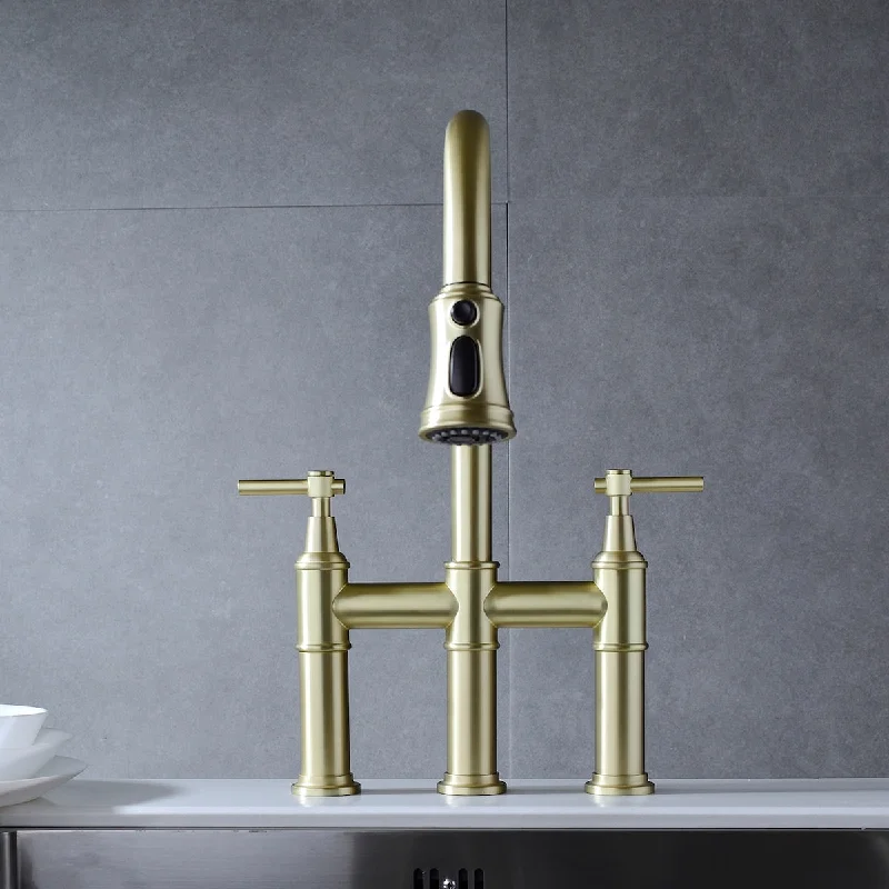 Bridge Kitchen Faucet with PullDown Sprayhead in Spot