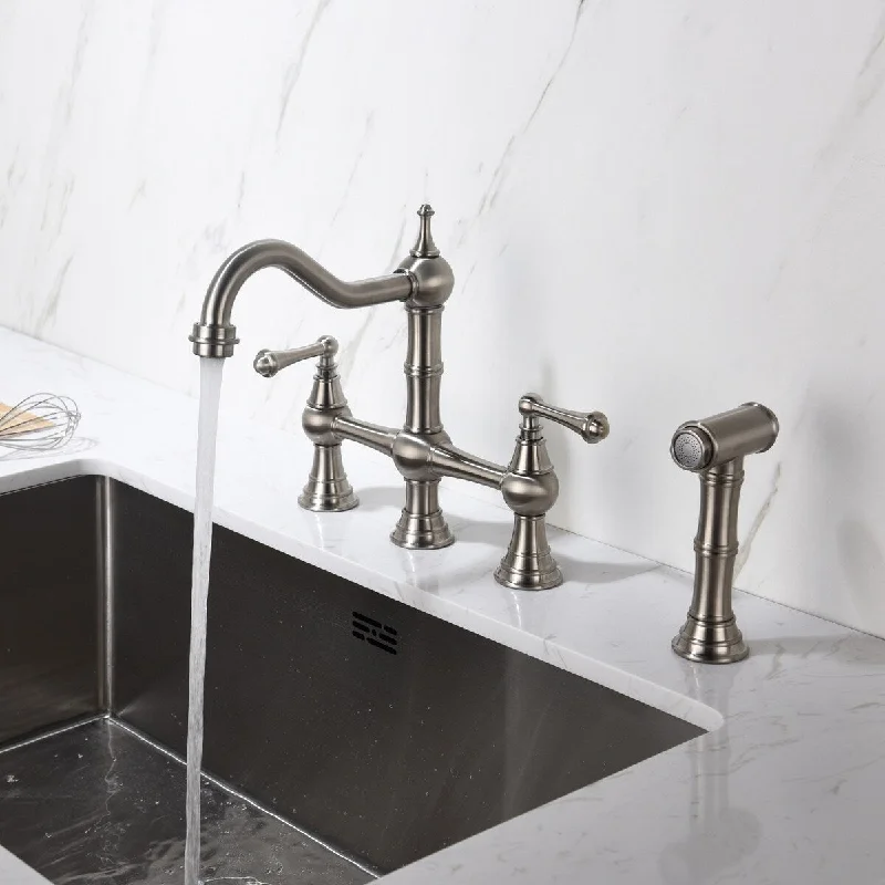 Bridge Kitchen Faucet with Side Sprayer Deck-Mount Kitchen Sink Faucet