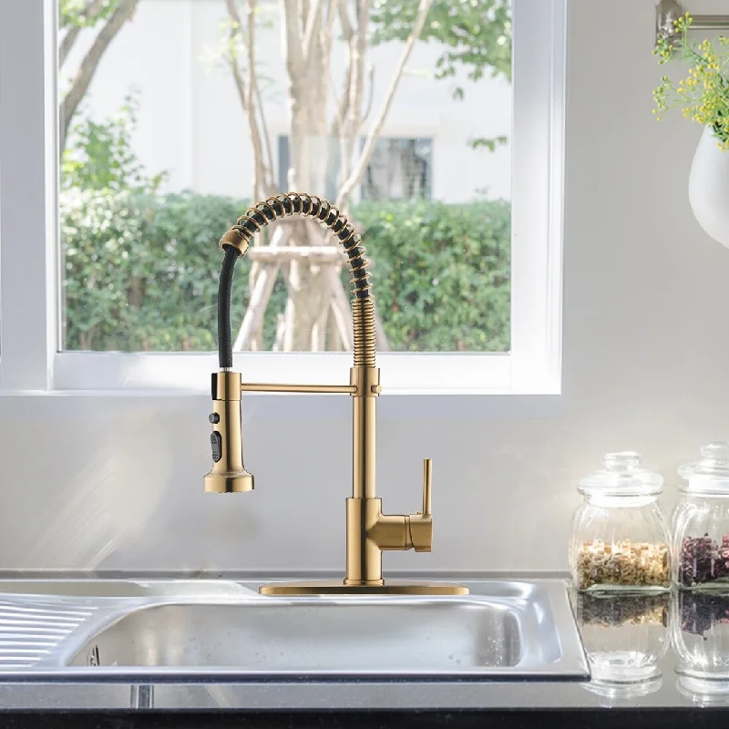 Brushed Gold 1-Handle Pulldown Kitchen Faucet - 7.87*4.4*16.5