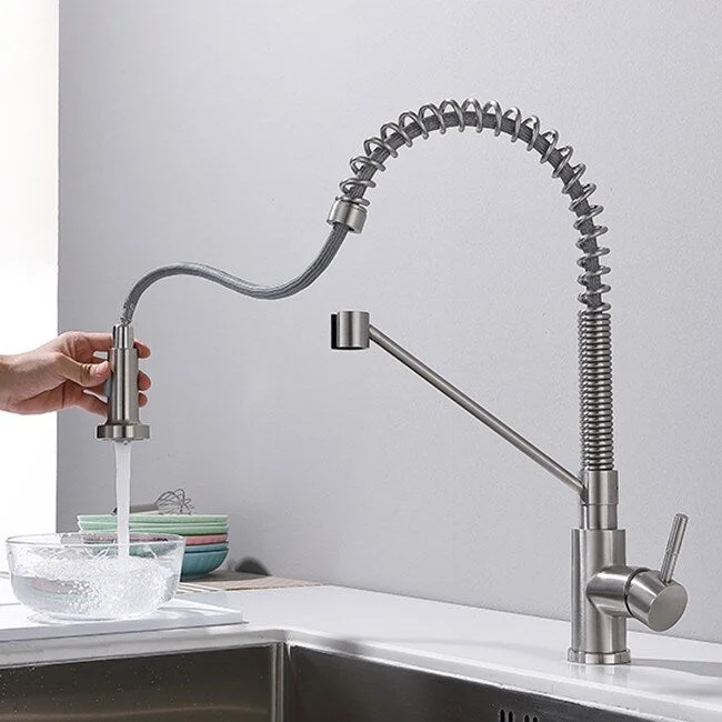 Brushed Nickel Kitchen Faucet with Pull-Down Sprayer - 5.65*22.8*11.02