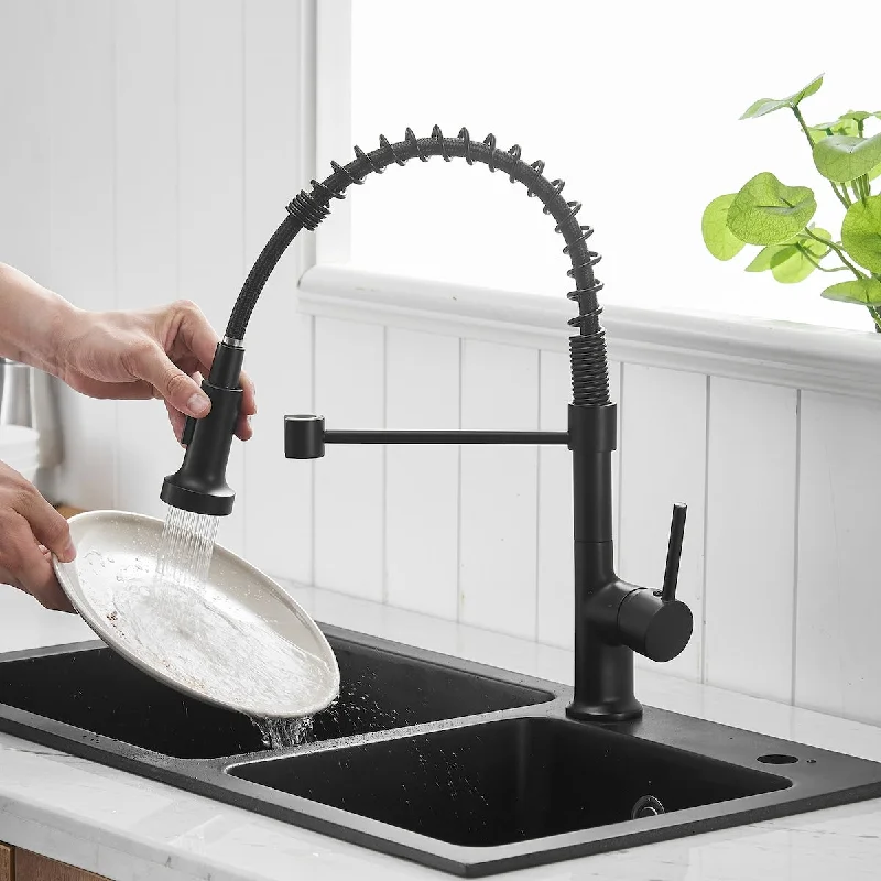 Commercial Black Kitchen Faucet with Pull Down Sprayer, Single Handle Single Lever Kitchen Sink Faucet