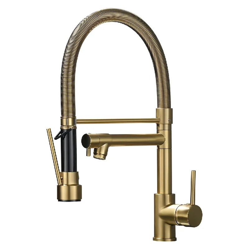 Commercial Pull Down Kitchen Faucets with Sprayer,Single Handle Spring Brushed Gold Kitchen Sink Faucet