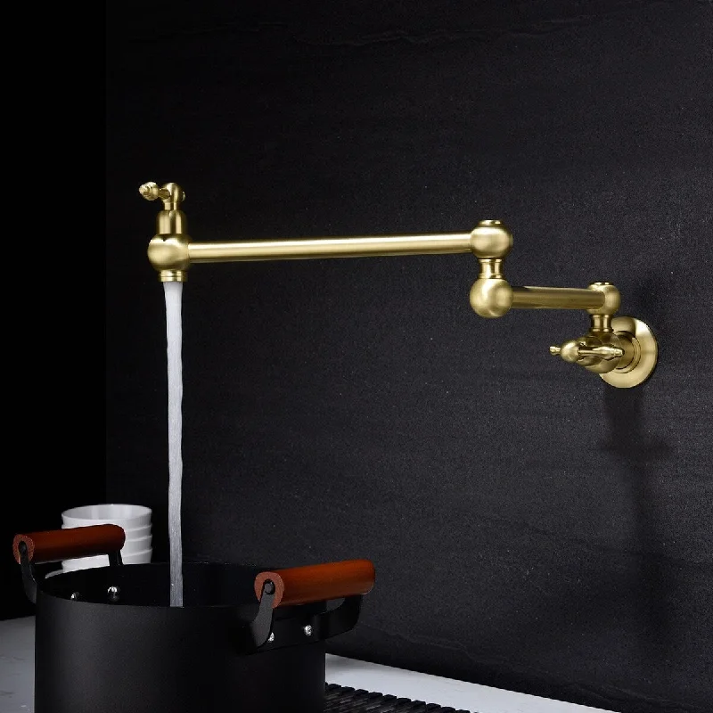 Copper Double Handle Pot Filler Kitchen Faucet Wall Mount