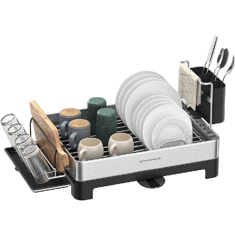 Dish Drying Rack, Stainless Steel Dish Rack with Rotatable Spout